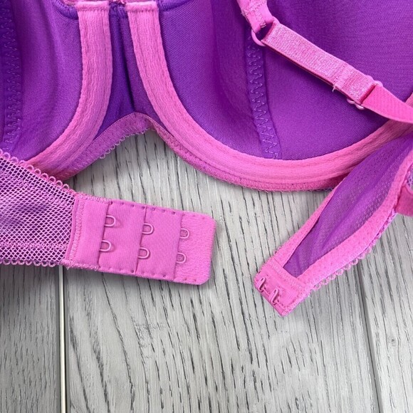 b.tempt'd Size 32C Purple Pink Floral Lace Ciao Bella Balconette Underwire Bra - Picture 6 of 6